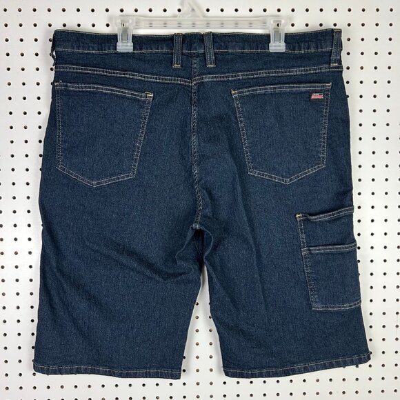 Dickies Wide Leg Denim Blue Jean Shorts Sz 38 Work Wear JNCO Skate Baggy Faded - Picture 1 of 5